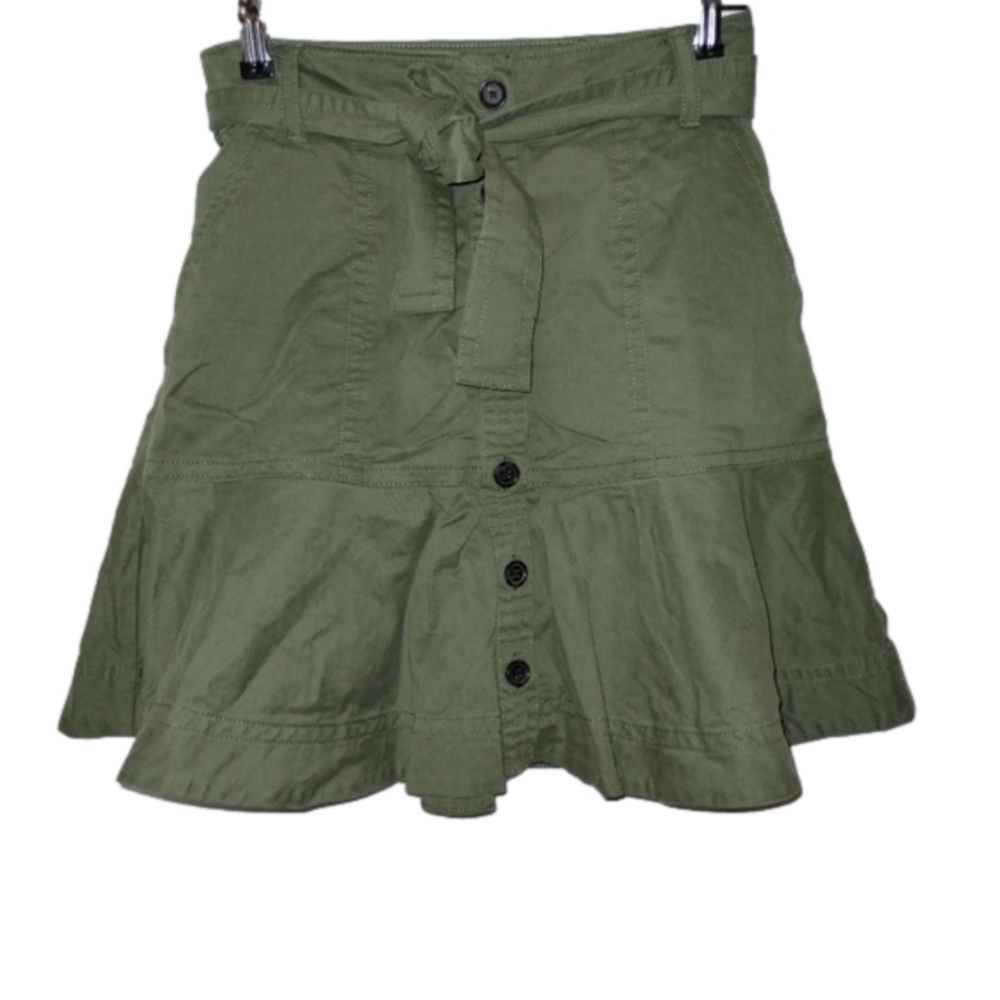 J. Crew Camo Green Mini Ruffled Skirt with Belt - Women's Size 2